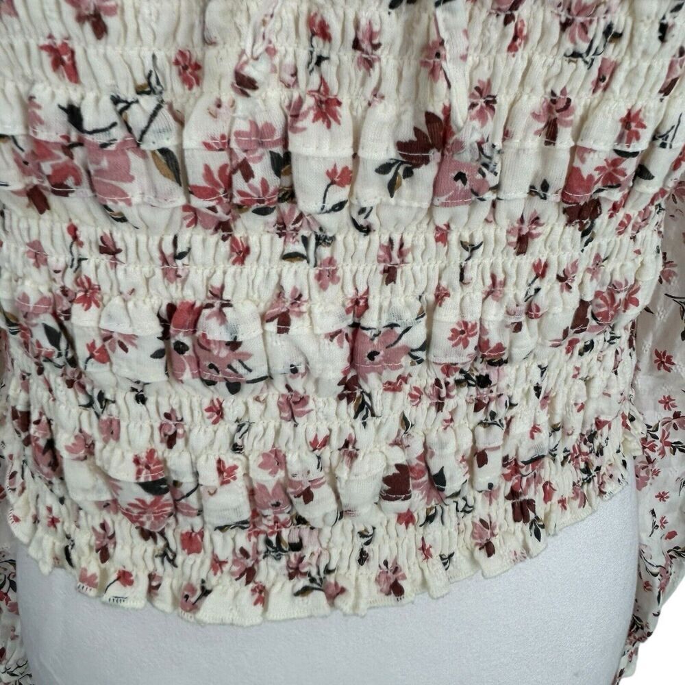 American Eagle Puff Square Neck Ruched Floral Crop Cottagecore Size Large - Picture 14 of 16
